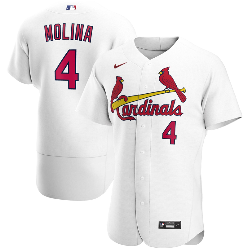 2020 MLB Men St. Louis Cardinals #4 Yadier Molina Nike White Home 2020 Authentic Player Jersey 1